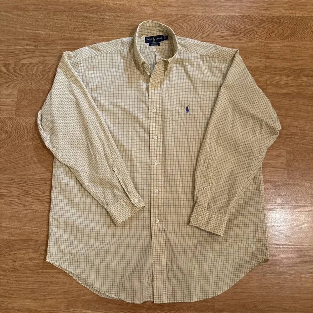 Polo Ralph Lauren Shirt Men's Blake‎ Large Yellow Plaid 100% Cotton Preppy
